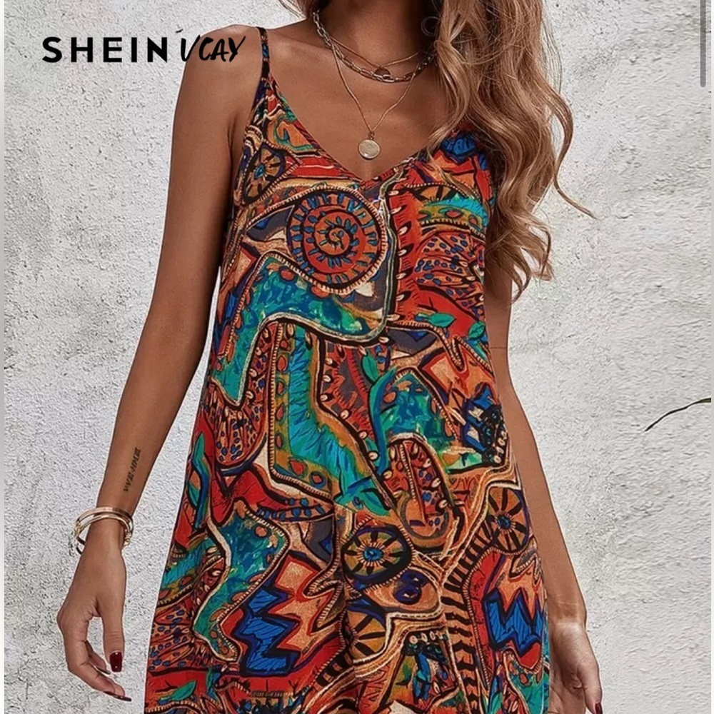 SHEIN Orange and Blue Camisole Dress